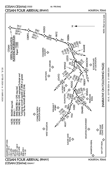 Houston Ellington Houston, TX (KEFD): CESAN FOUR (RNAV) (STAR)